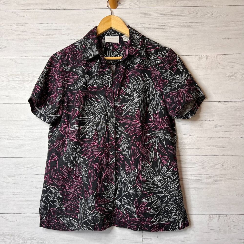Liz Claiborne Shirt Womens Size Medium 100% Linen Button Down Palm Foliage Print